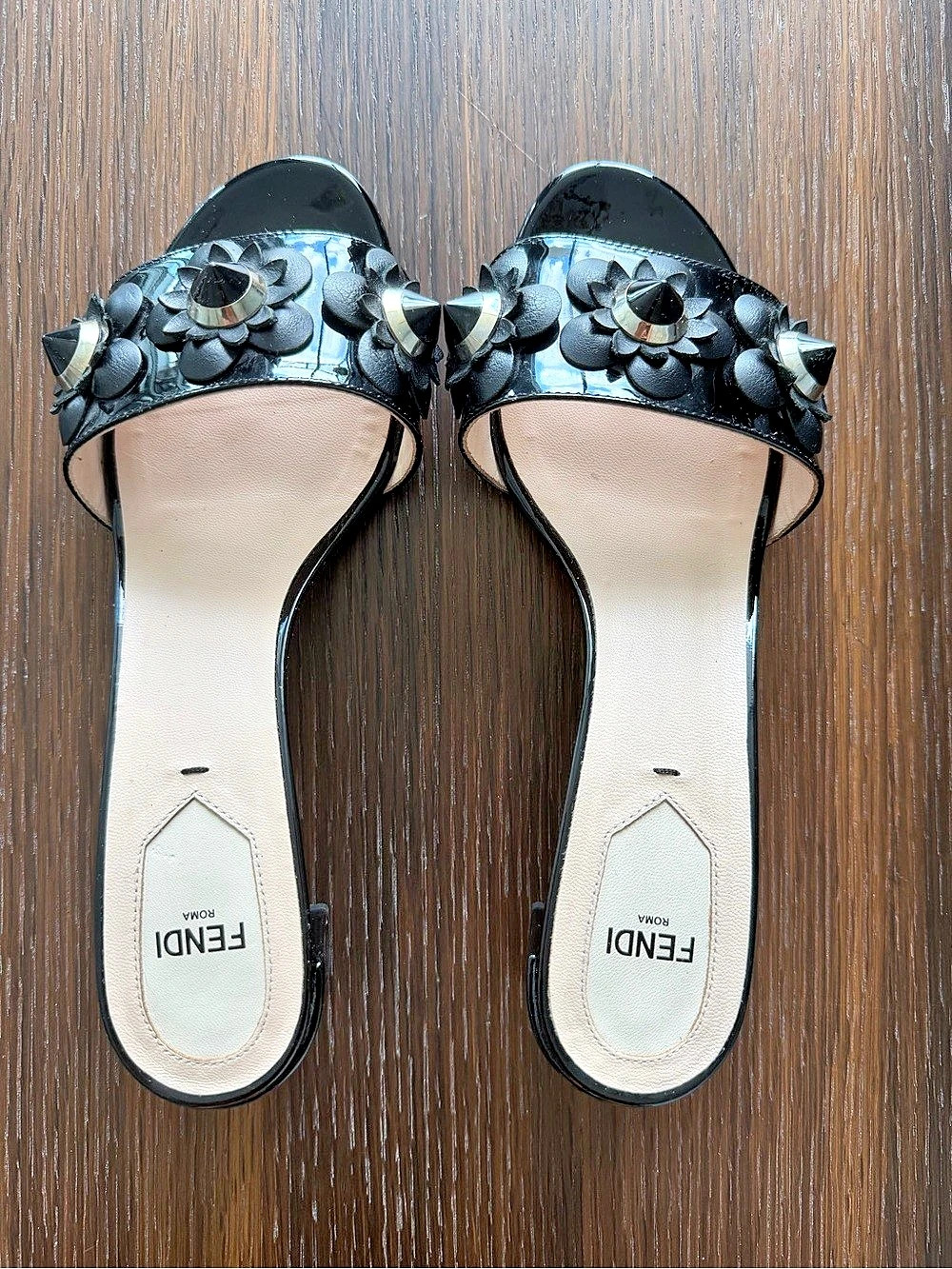 FENDI Floral Embellished Black Mules Size IT38/US8